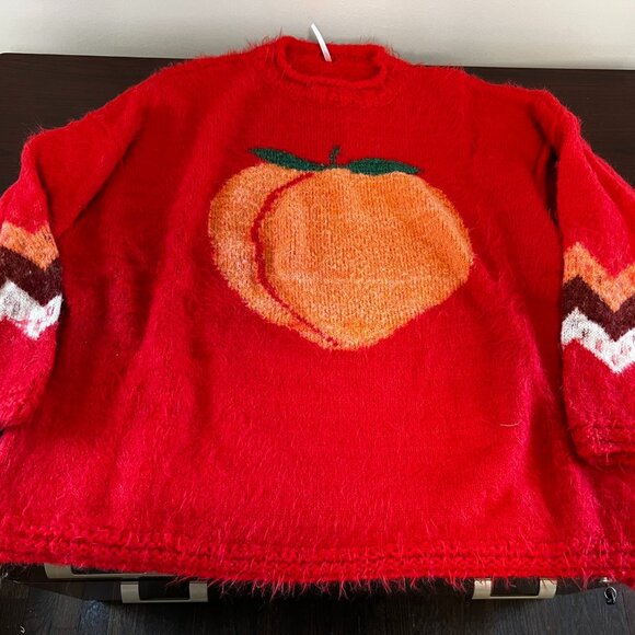 Free People Red Sweater with Peach Design - Picture 1 of 2